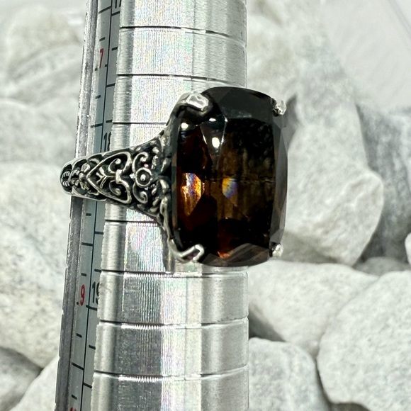 Sterling Silver Smoky Quartz Filigree Statement Ring Size 8 - Picture 11 of 17